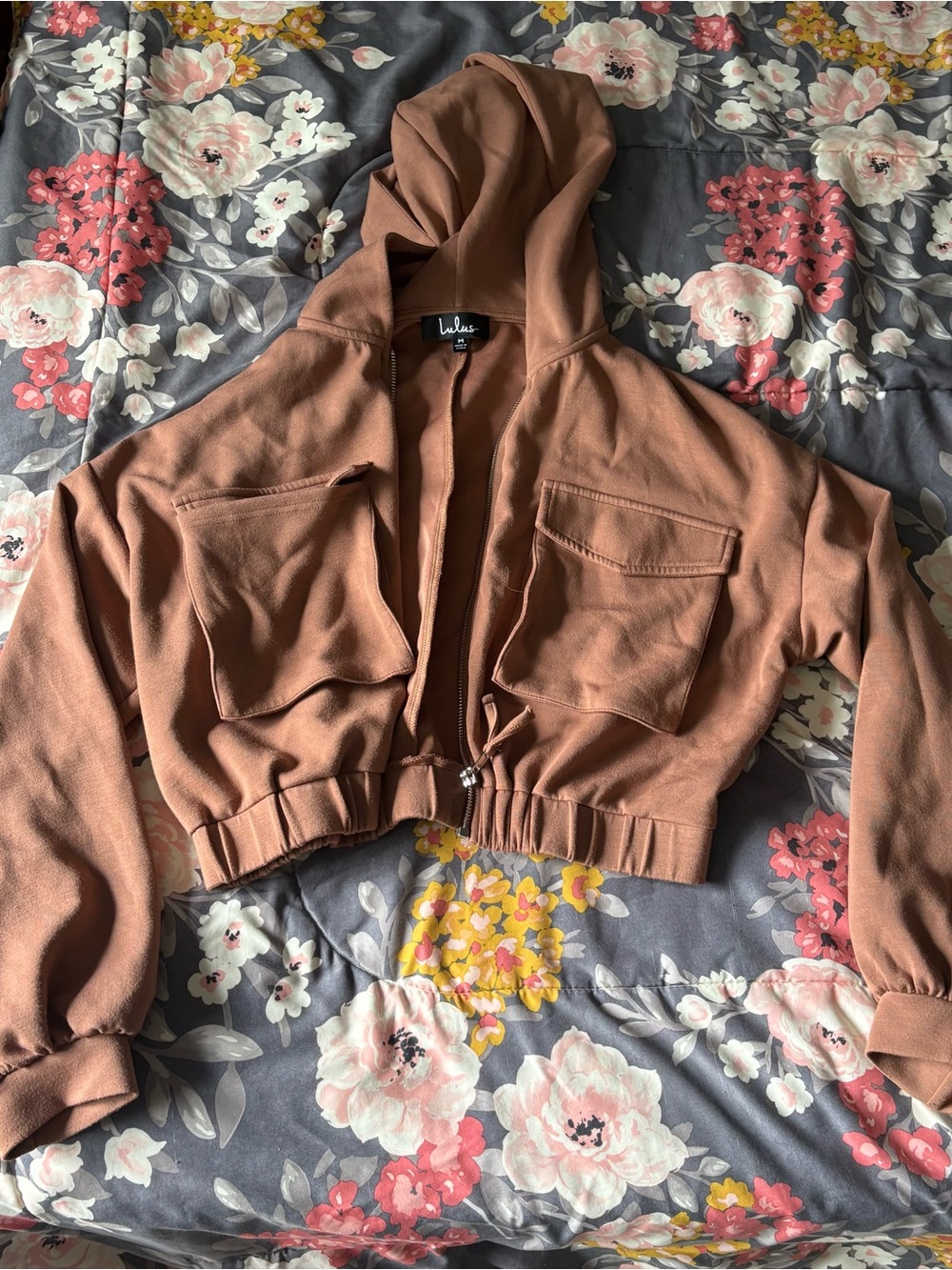 Lulu's Cropped Hooded Bomber Jacket in Terracotta
